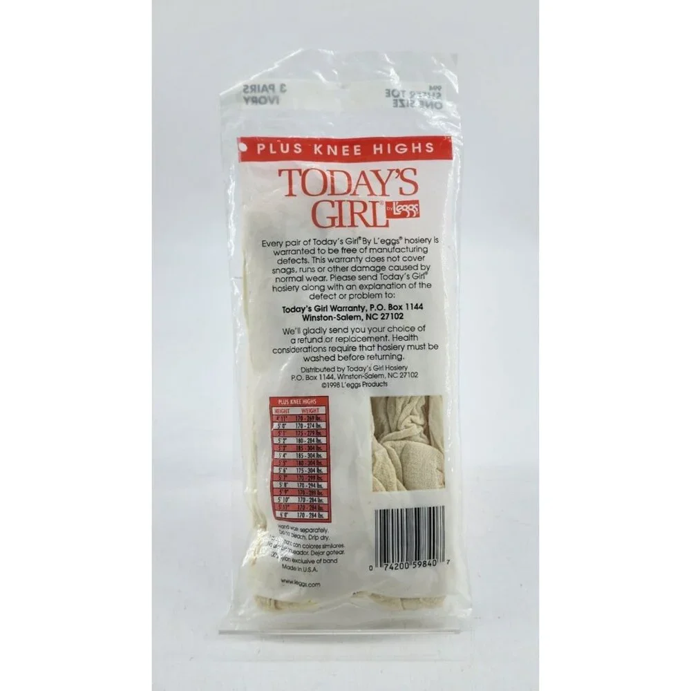 Vtg 90s‎ NEW 3 Pairs Today's Girl by L'eggs Sheer Toe Knee Highs Ivory Plus O/S